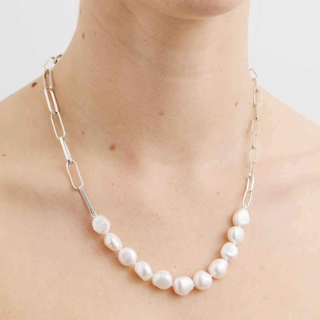 Silver Baroque Pearl Link Neckpiece