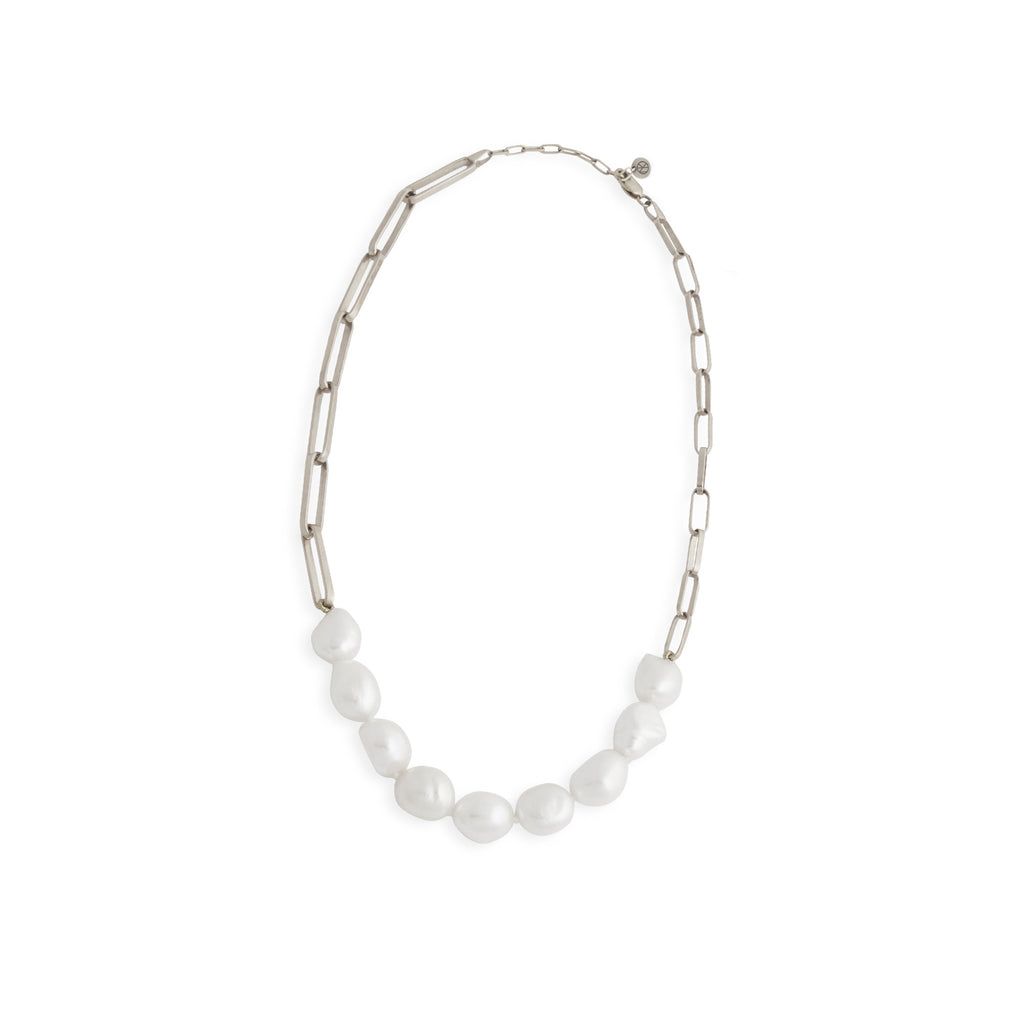 Silver Baroque Pearl Link Neckpiece