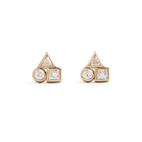 Golden Diamond Element Cluster Earrings