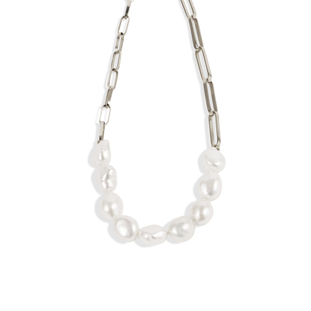 Silver Baroque Pearl Link Neckpiece