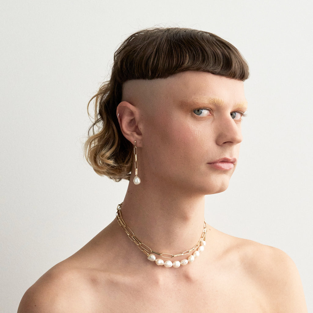 Silver Baroque Pearl Link Neckpiece