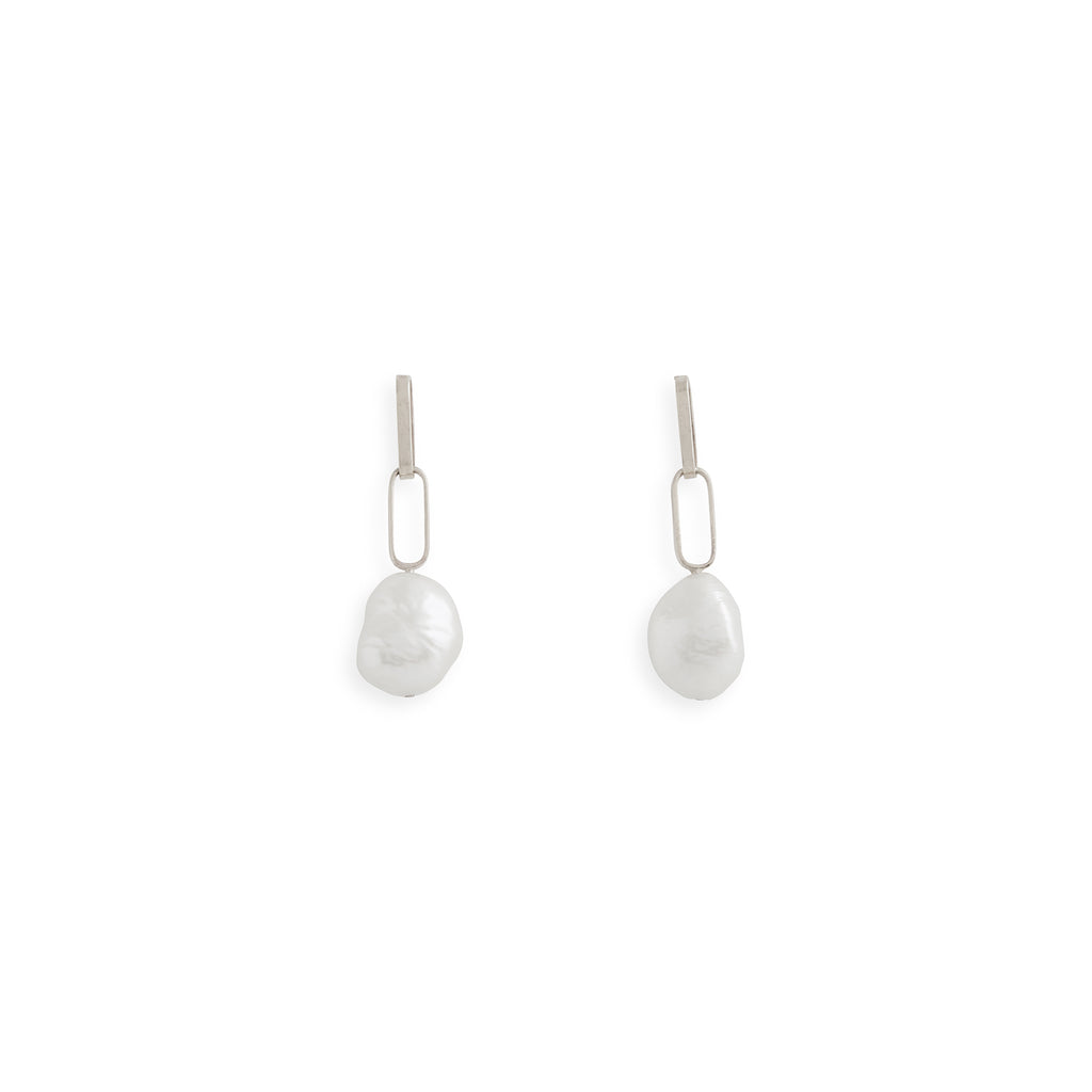 Baroque Pearl Drop Petite Silver Link Earrings