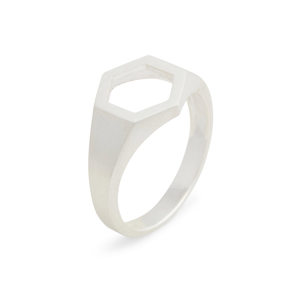 Hexagonal Silver Signet Ring