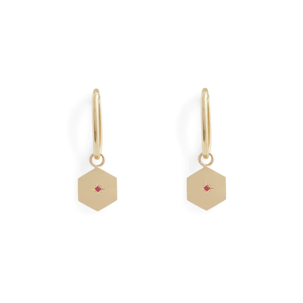 Birthstone Amulet Earrings Gold - Hexagon