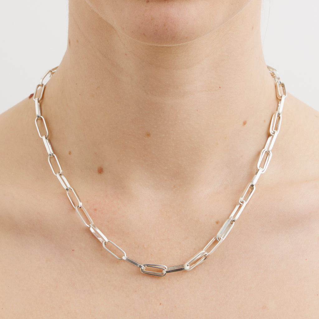Silver Double Mixed Link Choker Necklace