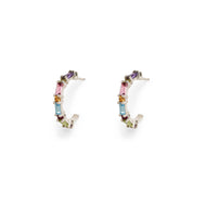 XO Rainbow Small Silver Gem Huggie Earrings