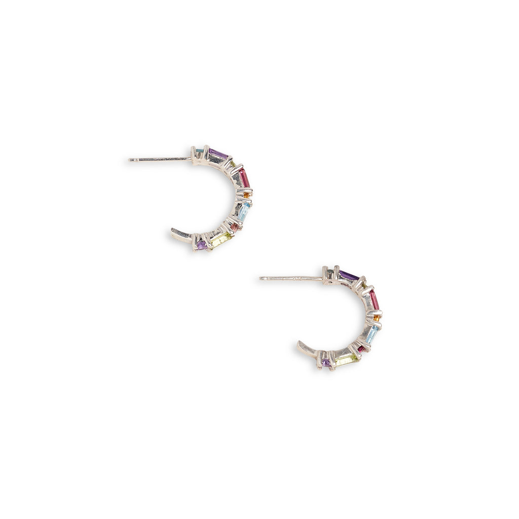 XO Rainbow Small Silver Gem Huggie Earrings