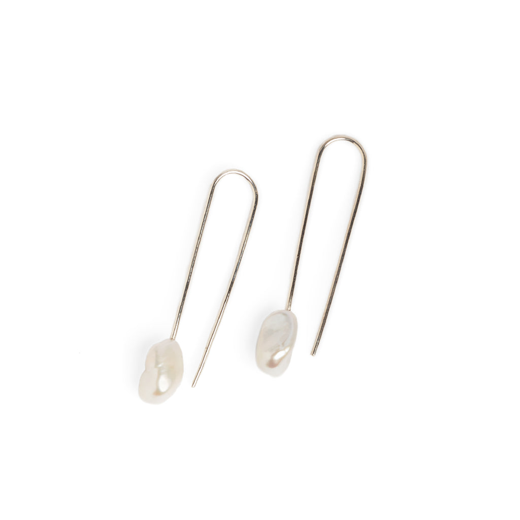 Baroque Pearl Medium Silver Drop Earrings