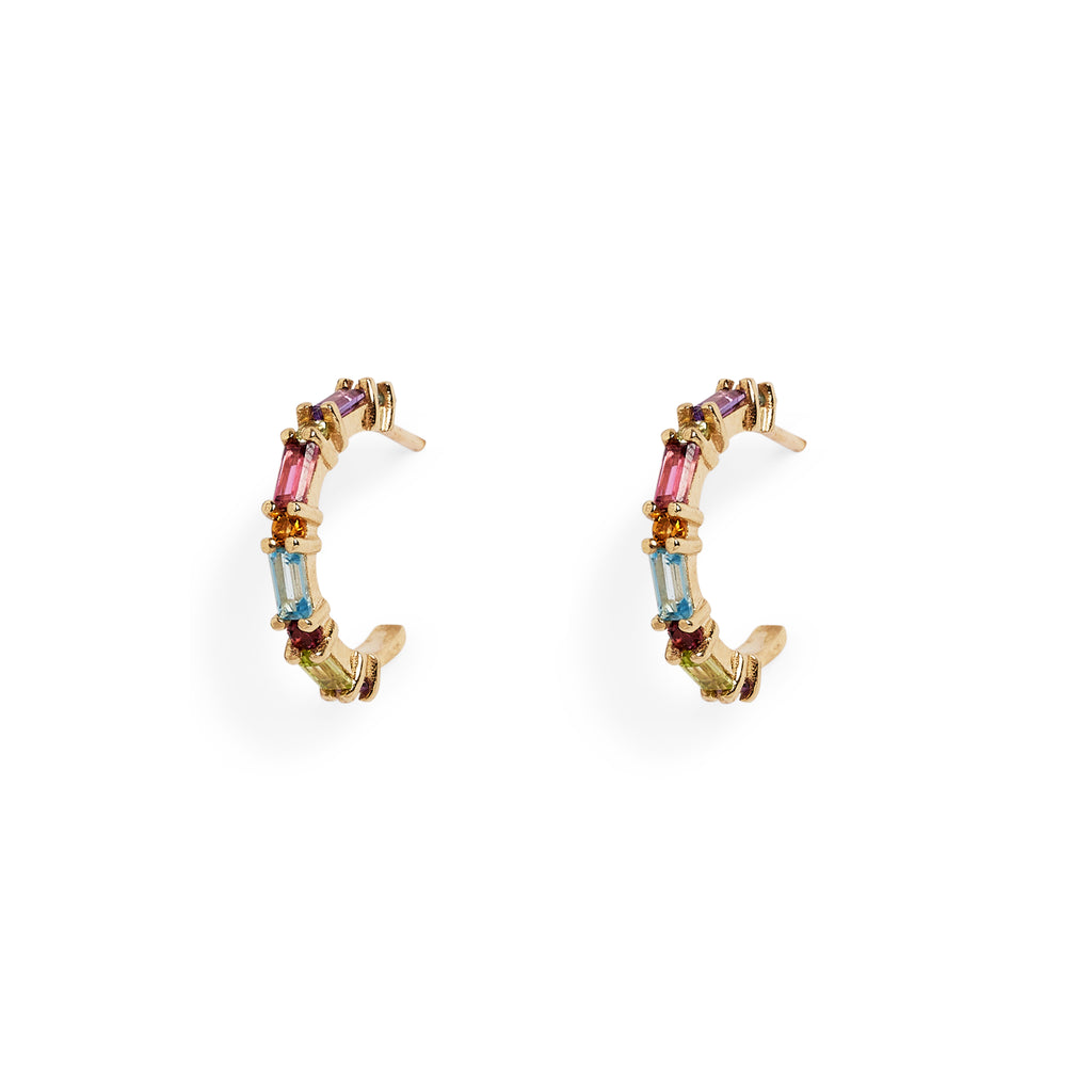 XO Rainbow Small Gem Huggie Earrings