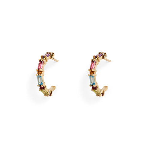 XO Rainbow Small Gem Huggie Earrings
