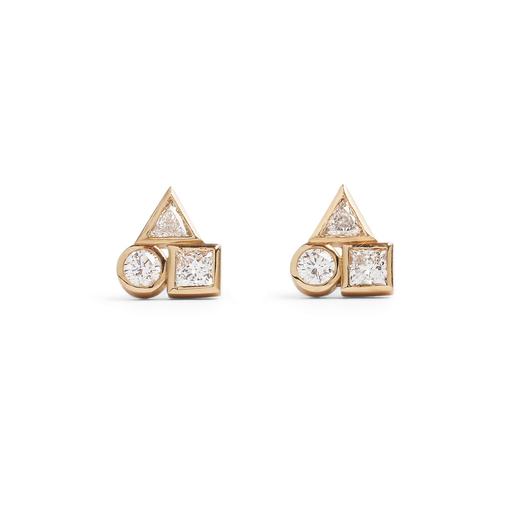 Golden Diamond Element Cluster Earrings