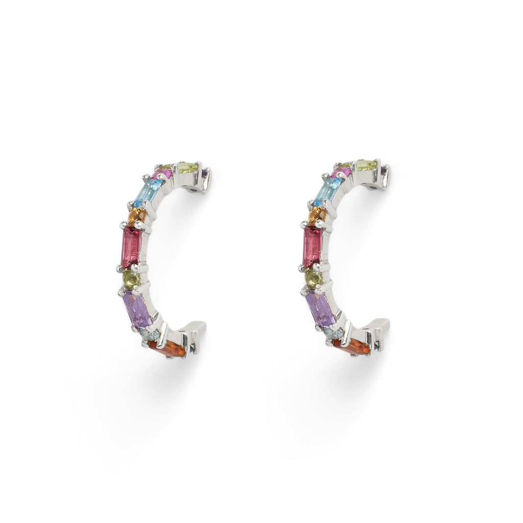 XO Rainbow Gem Huggie Earrings