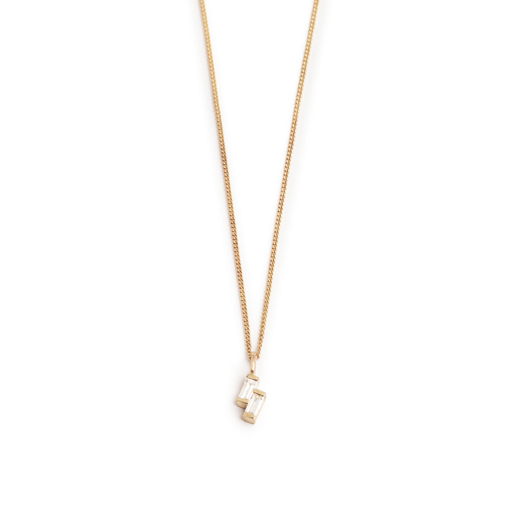 Vertical Double Diamond Baguette Necklace