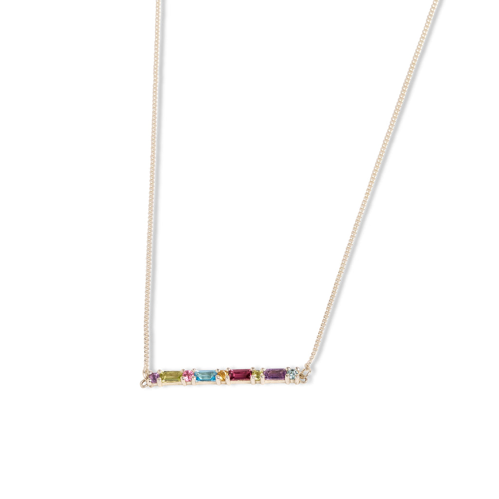 Silver Bar XO Rainbow Necklace