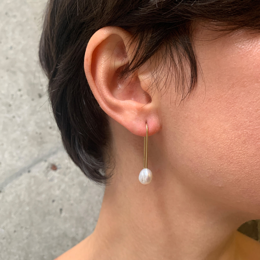 Baroque Pearl Medium Silver Drop Earrings