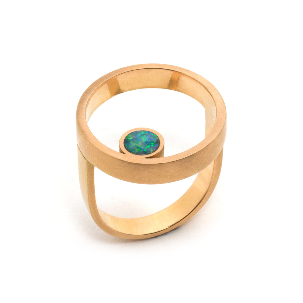Gold Opal Double Circle Ring