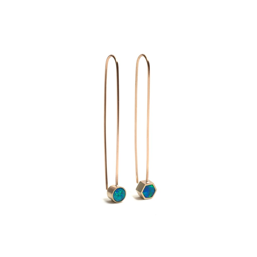 Golden Asymmetric Opal Drop Earrings