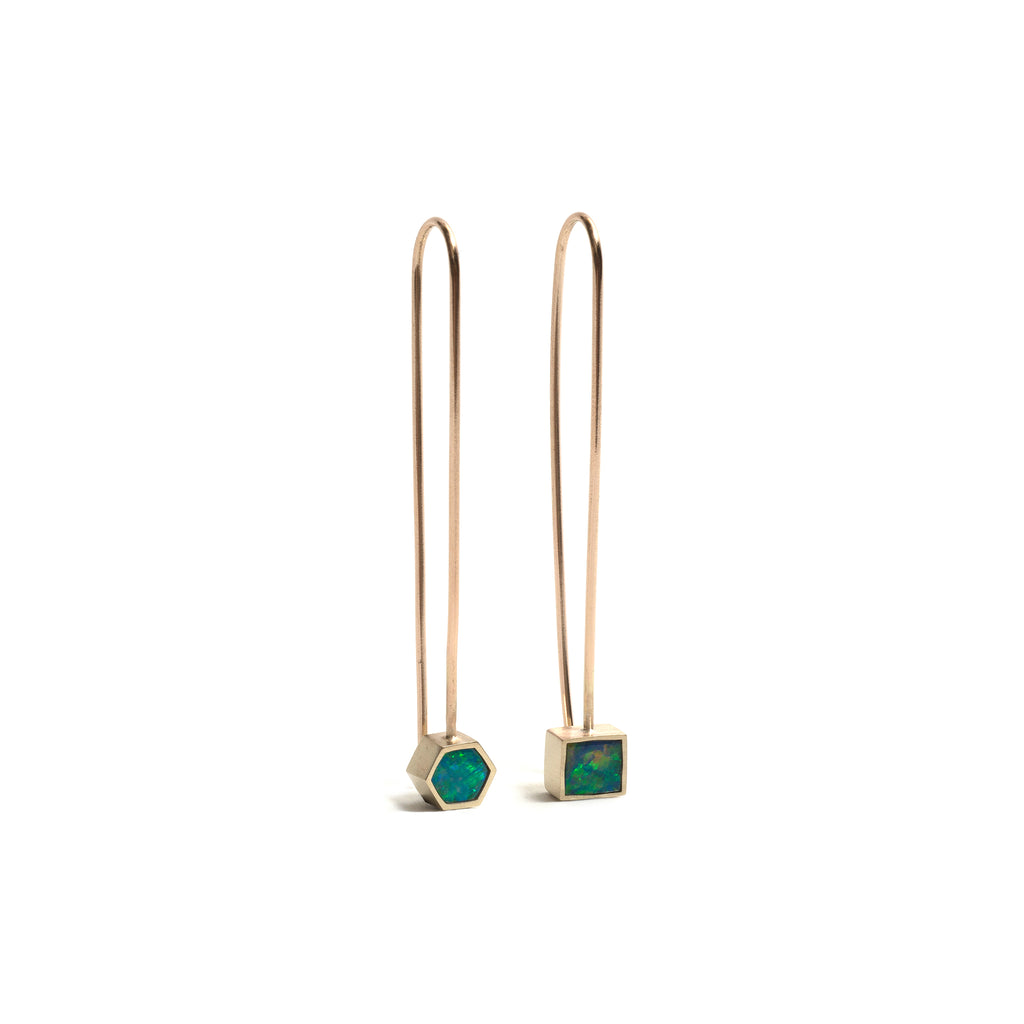 Golden Asymmetric Opal Drop Earrings