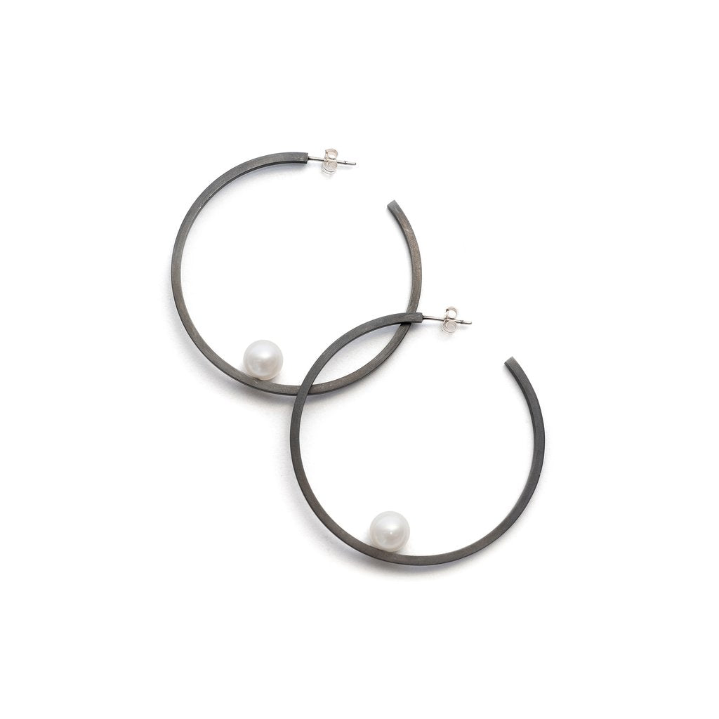 Large Oxidised Pearl Hoop Earrings
