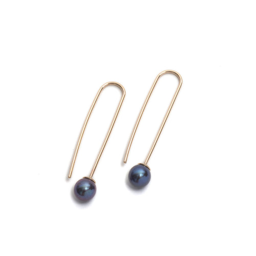 Yellow Gold Black Pearl Drop Earrings