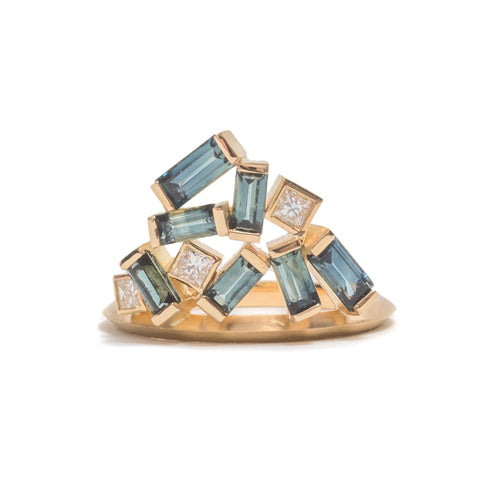 Scattered Diamond and Parti Sapphire Ring