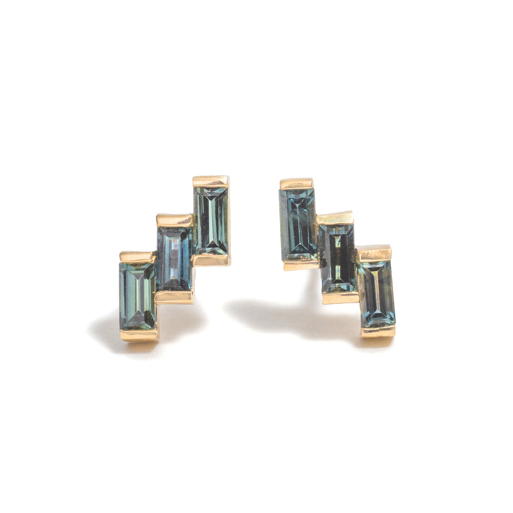 Triple Sapphire Baguette Earrings