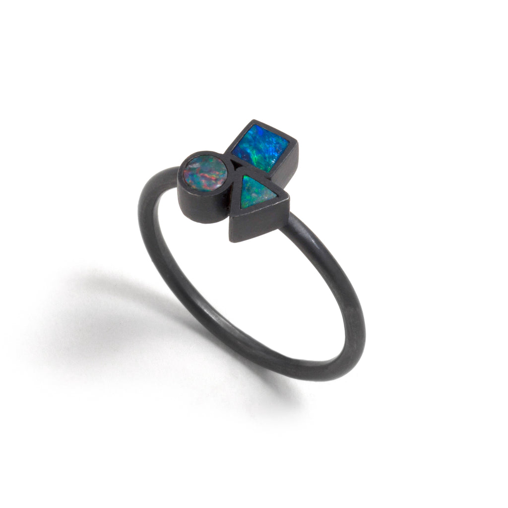 Oxidised Opal Element Cluster Ring