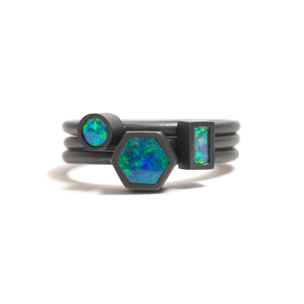 Oxidised Opal Element Small Stacking Ring