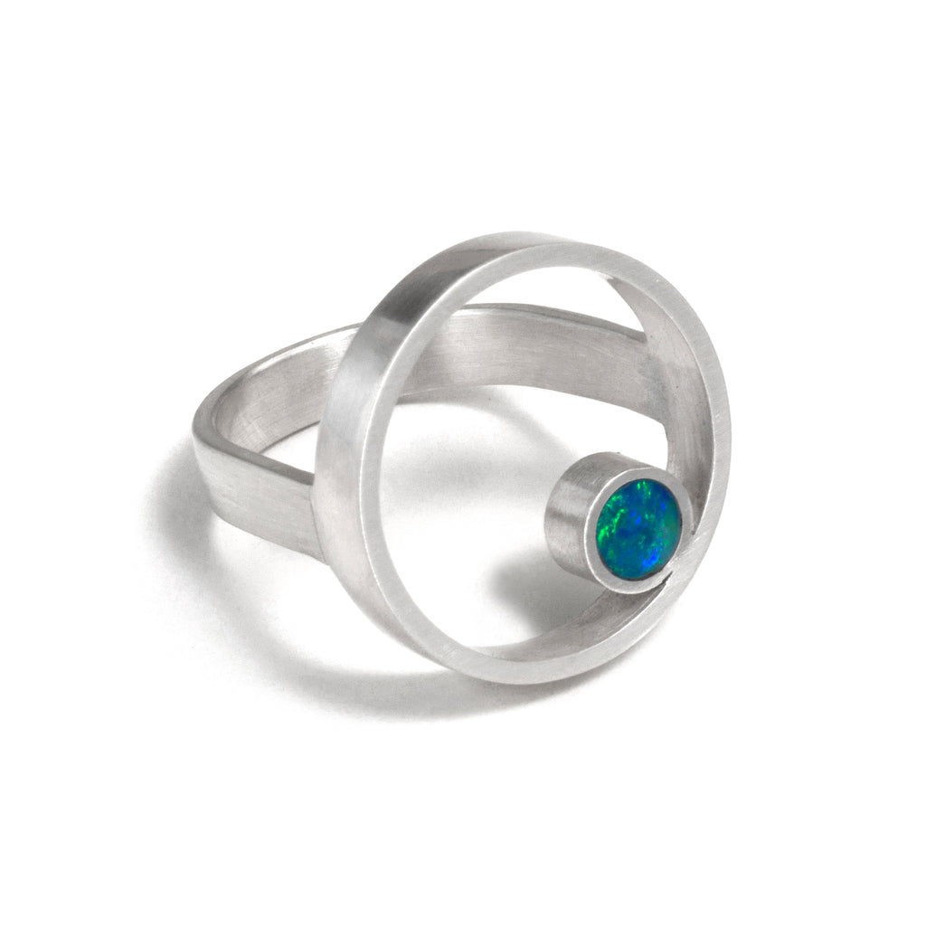 Silver Opal Double Circle Ring