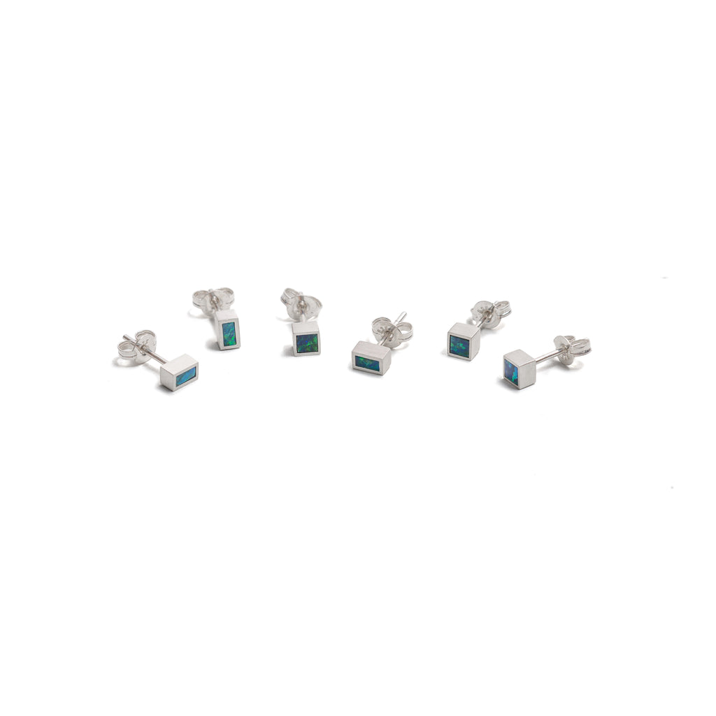 Small Silver Opal Element Single Stud Earrings