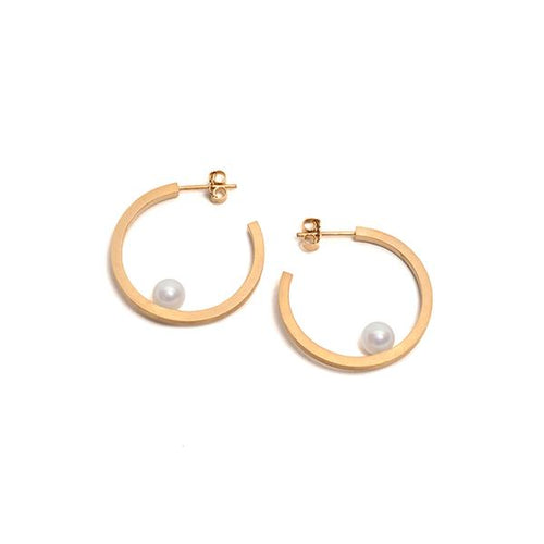 Small Golden Pearl Hoop Earrings