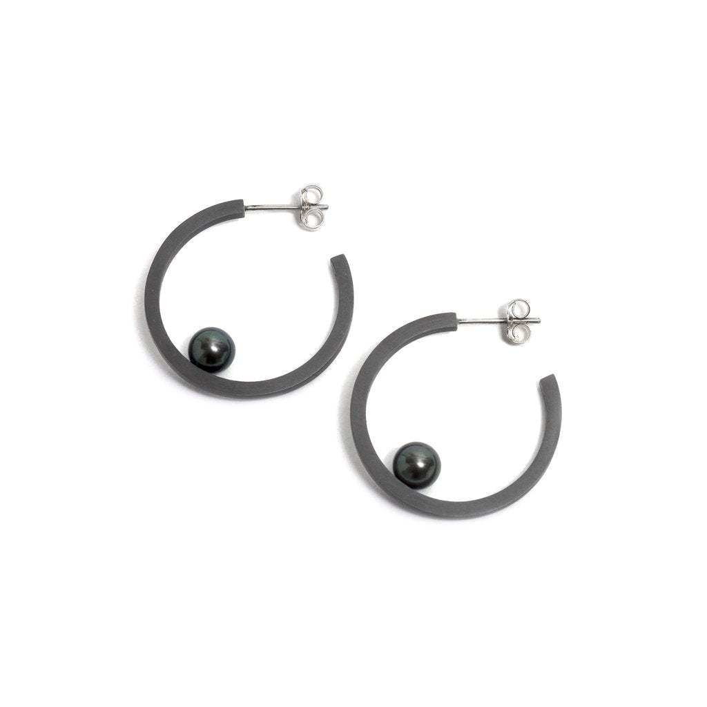 Small Oxidised Pearl Hoop Earrings