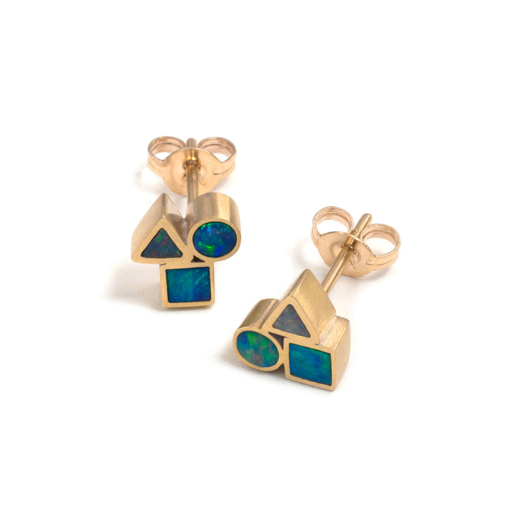 Tiny Golden Opal Element Cluster Stud Earrings