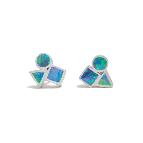 Tiny Sterling Silver Opal Element Cluster Stud Earrings
