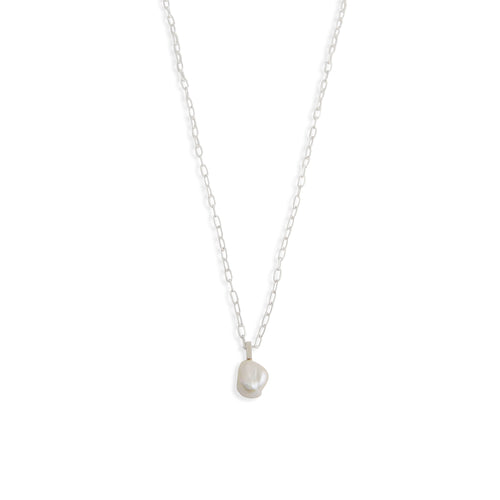 Baroque Pearl Drop Mini Link Silver Necklace