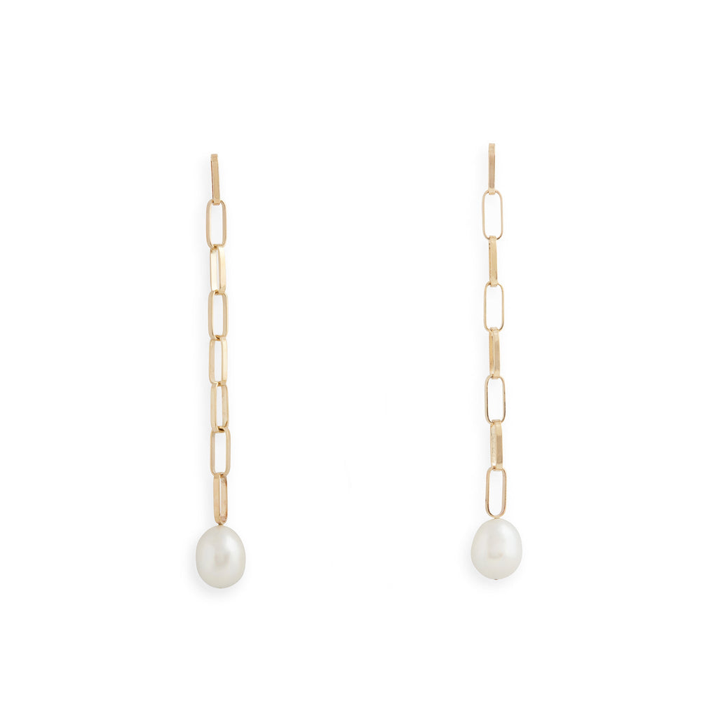 Silver Baroque Pearl Drop Extra Long Link Earrings