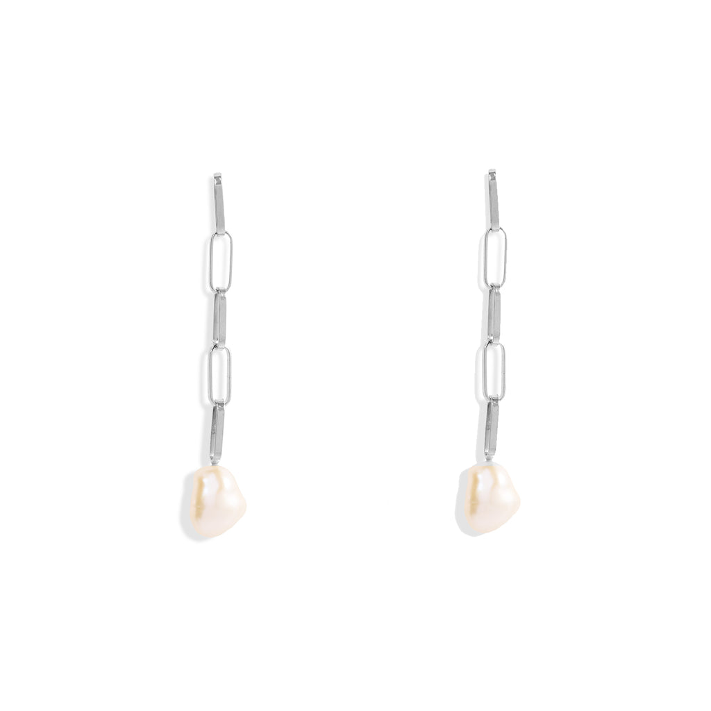 Baroque Pearl Drop Long Link Earrings